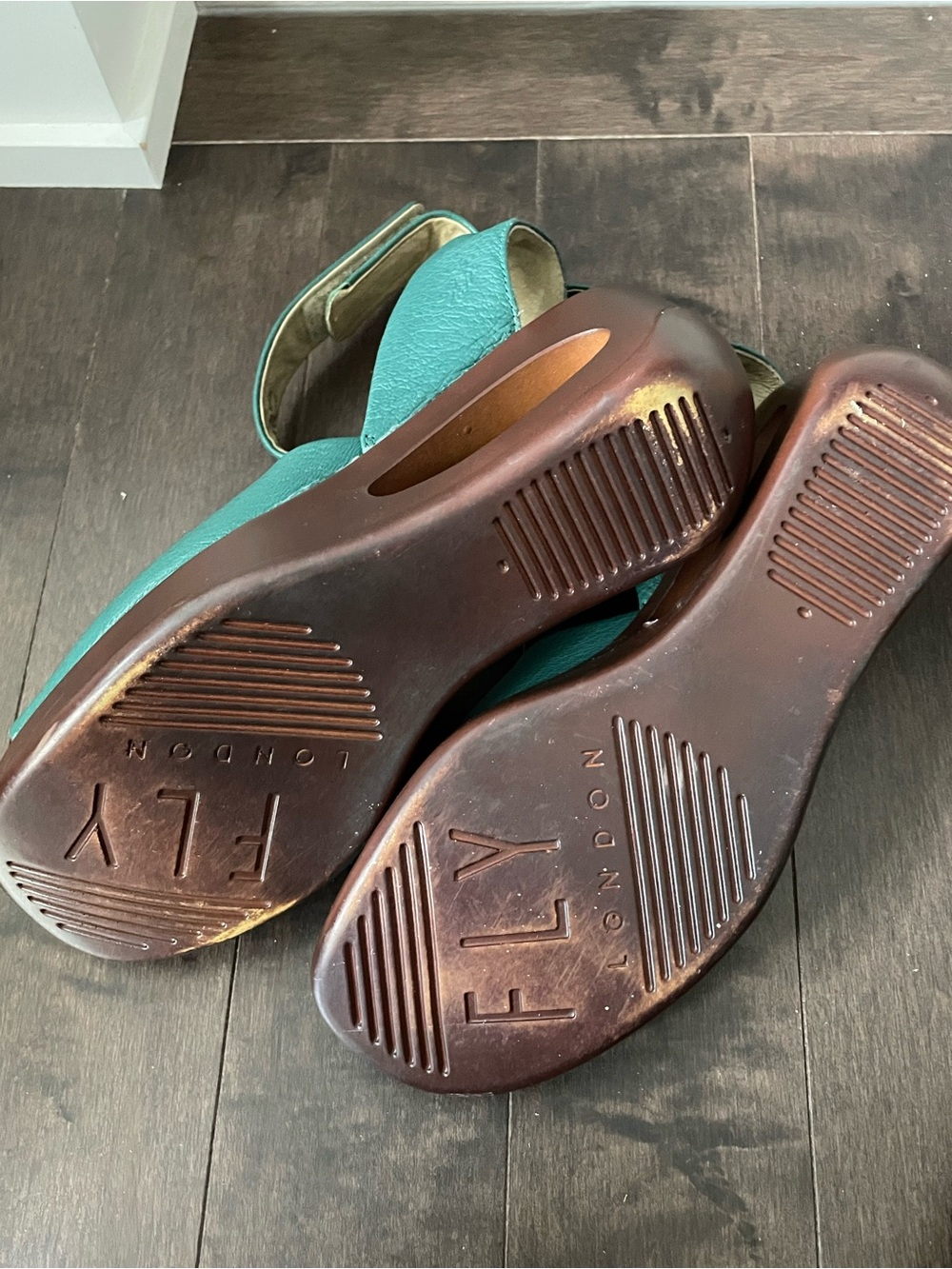 Fly London Teal Leather Wedge Sandals with Brown Platform Women’s Size 39 - Picture 9 of 9